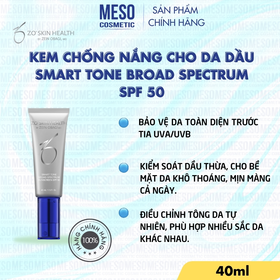 Kem chống nắng cho da dầu Zo Skin Health SMART TONE BROAD SPECTRUM SPF 50